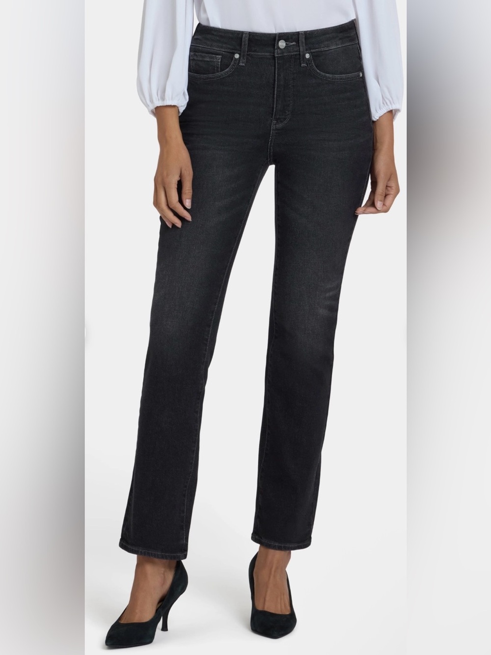 NWT NYDJ Waist-Match Marilyn Straight Jeans Black High Rise Stretch Size S 32"